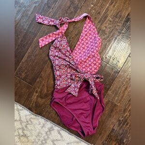 Lauren Ralph Lauren-women's One Piece Faux Wrapped Swimming Suit-12